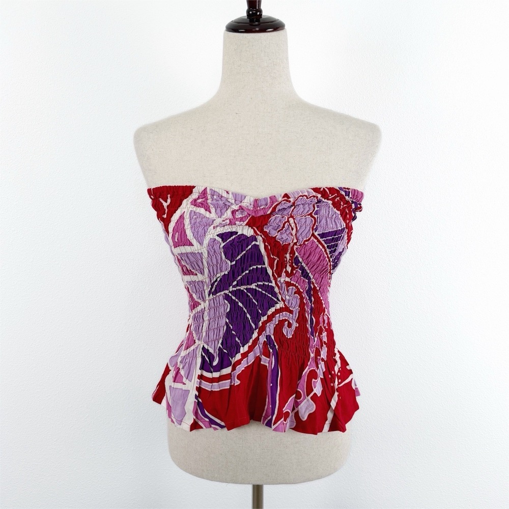 NEW Missing‎ Polynesia Top Womens XS Floral Tube Top Tropical Smocked Hawaiian